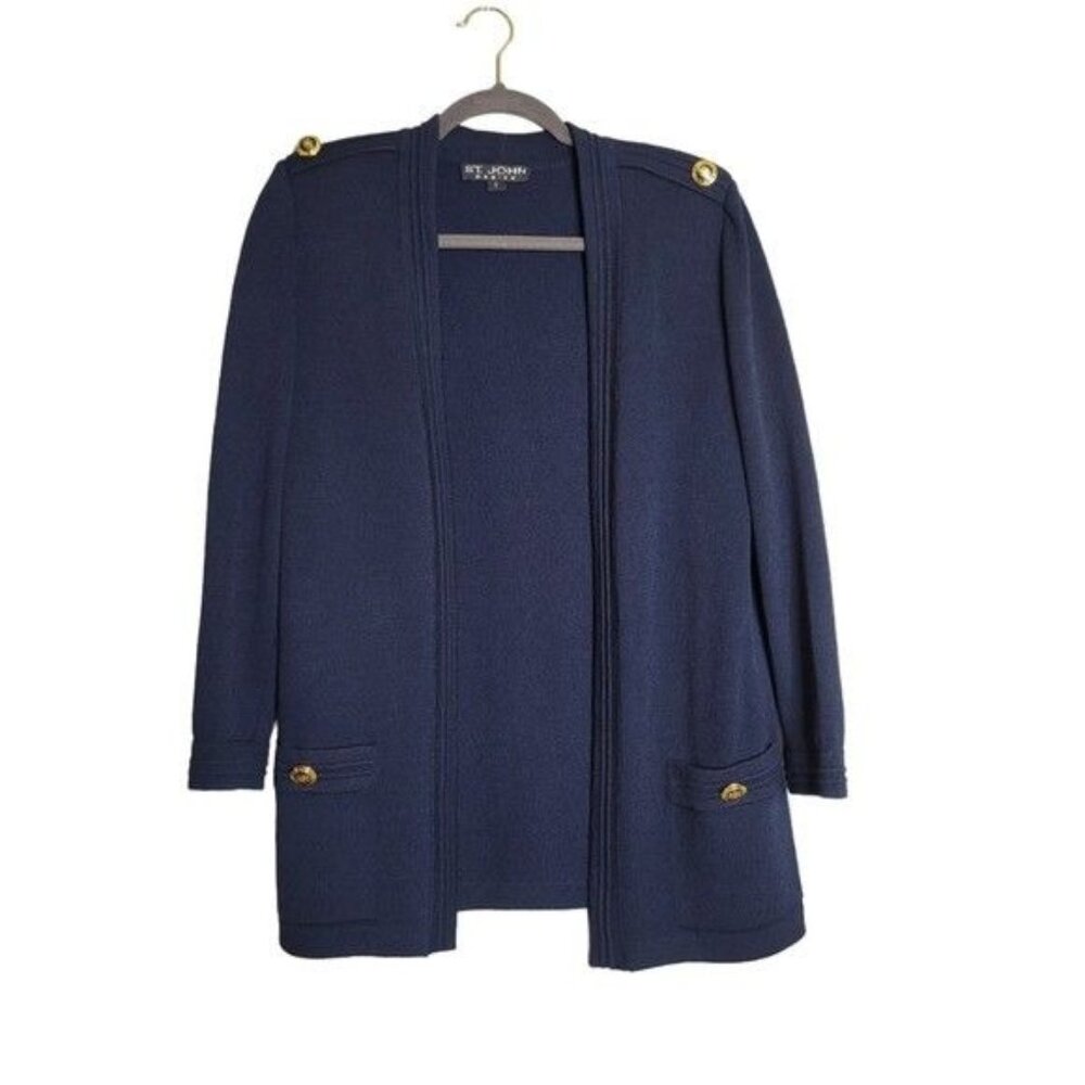 Vintage Flawed St. John Santana Knit Old Money Quiet Luxury Navy Cardigan Sweate